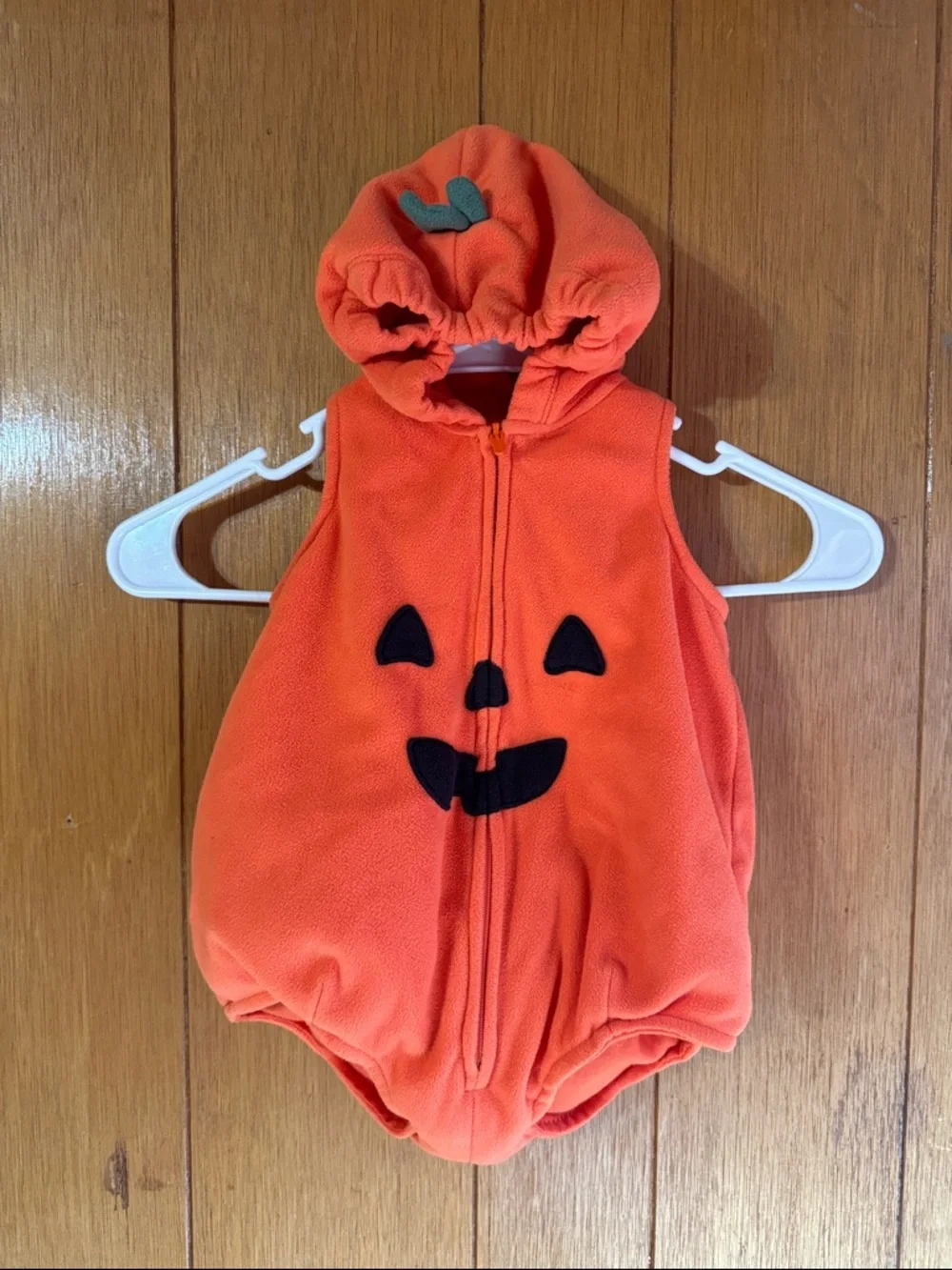 Carter's Orange Pumpkin Hooded Costume Romper with Jack-o'-Lantern Face - Picture 1 of 2